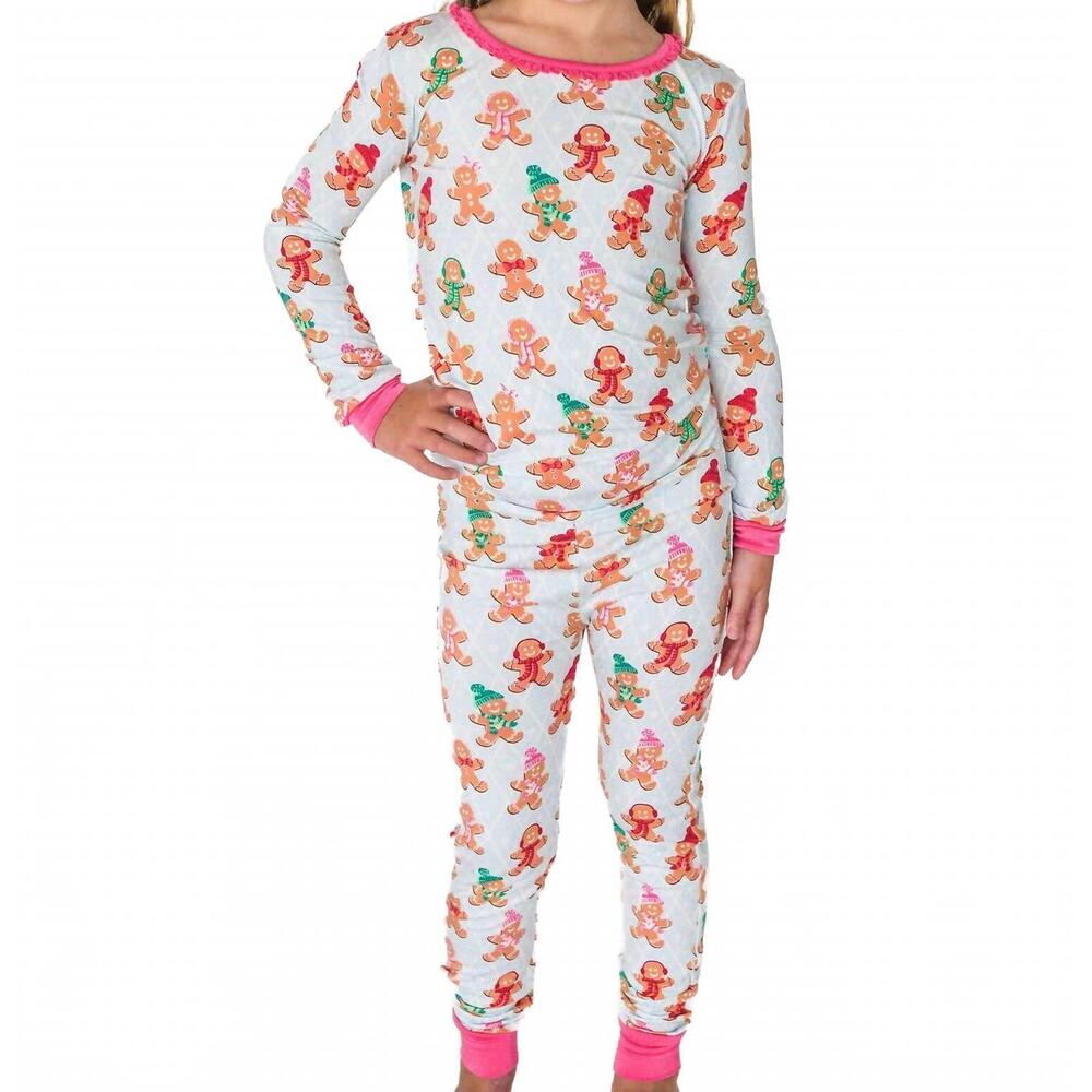 NEW RUFFLEBUTTS girl's softsnooze ruffle long sleeve pajama set in pink gingerbr
